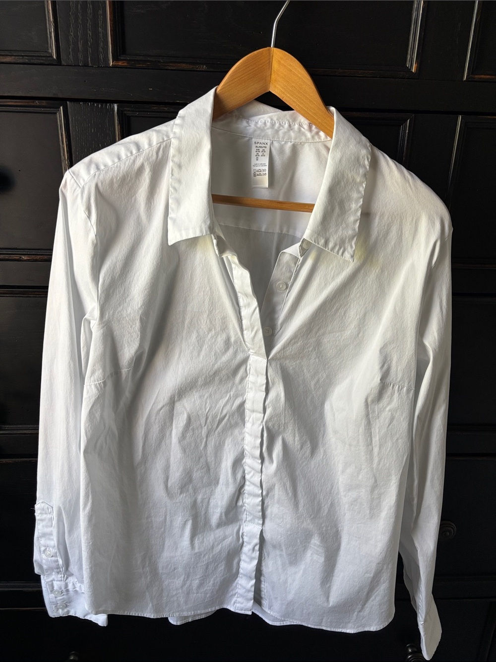 SPANX Stretch Poplin size XL Tailored, Faux Button Front Pullover, Classic White